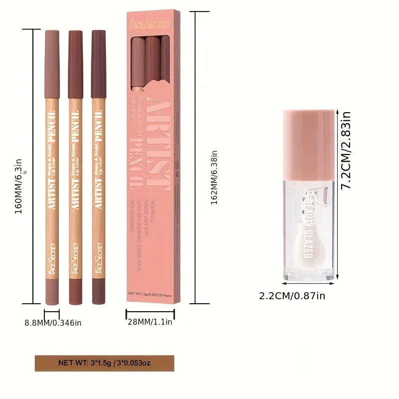 💄 4pcs Matte Lipliner & Lip Gloss Combo – Set Lèvres Mat, Hydratant & Longue Tenue