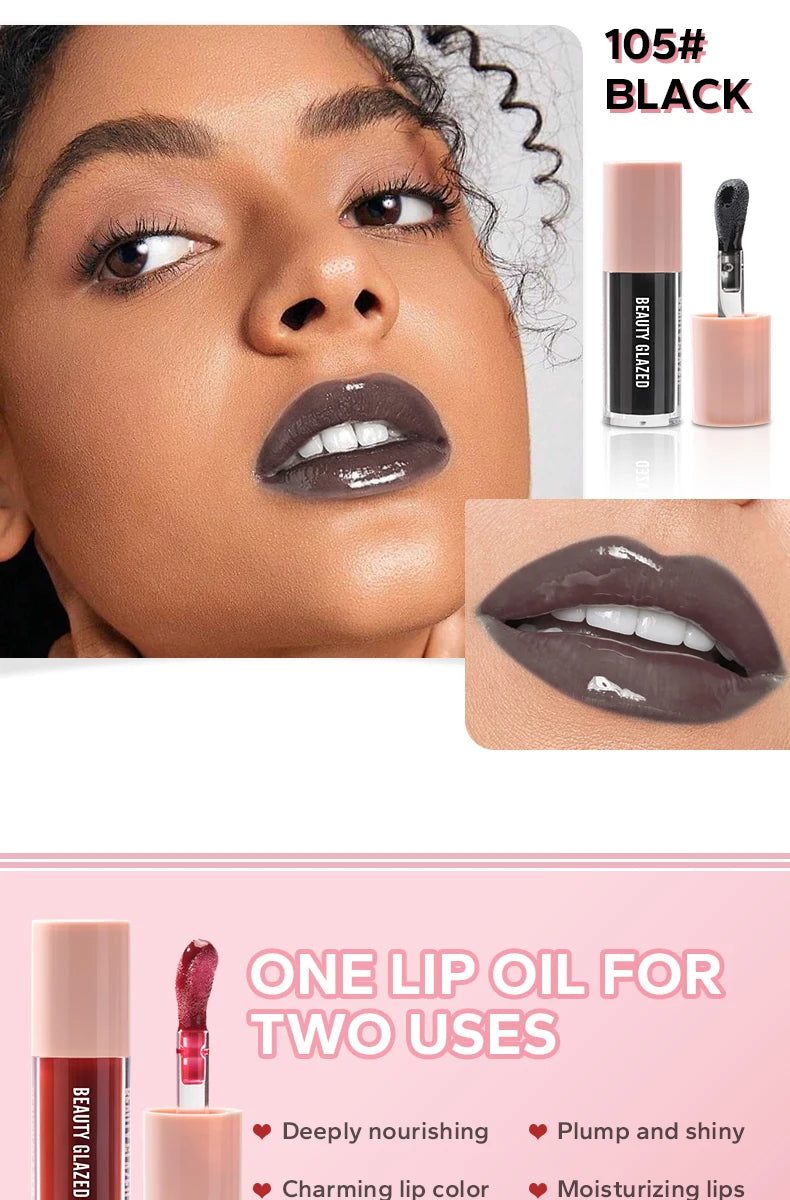 🖤 Beauty Glazed Huile à Lèvres Noire – Hydratation Intense & Effet Repulpant