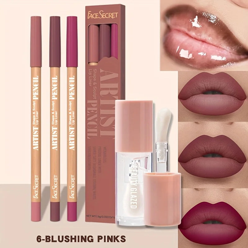 💄 4pcs Matte Lipliner & Lip Gloss Combo – Set Lèvres Mat, Hydratant & Longue Tenue
