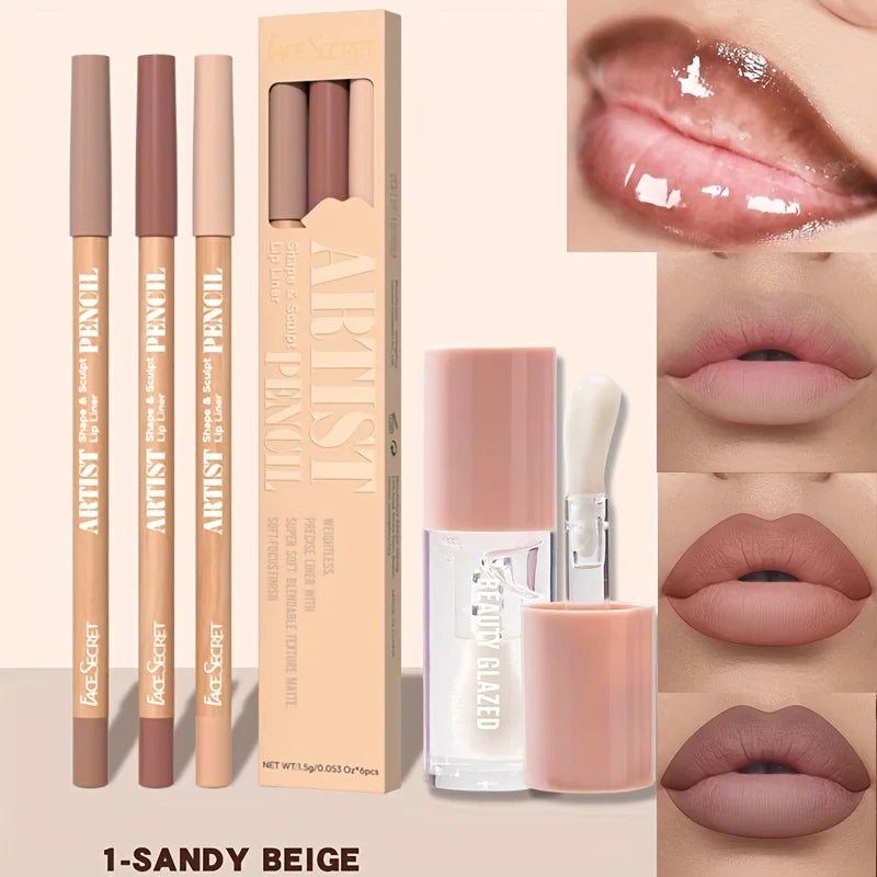 💄 4pcs Matte Lipliner & Lip Gloss Combo – Set Lèvres Mat, Hydratant & Longue Tenue